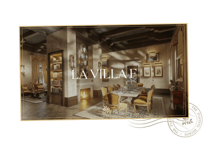 La Villa F, a room characterized by stylish furniture and an warm atmosphere.