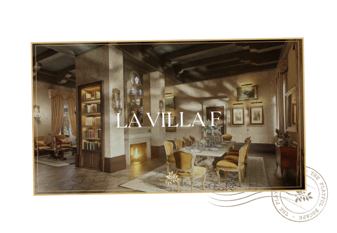 La Villa F, a room characterized by stylish furniture and an warm atmosphere.