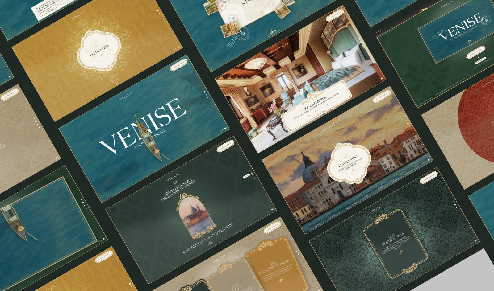 Grid of all screens from the Airelles Venezia website.