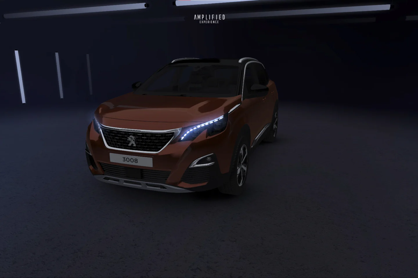 Front of an orange Peugeot 3008