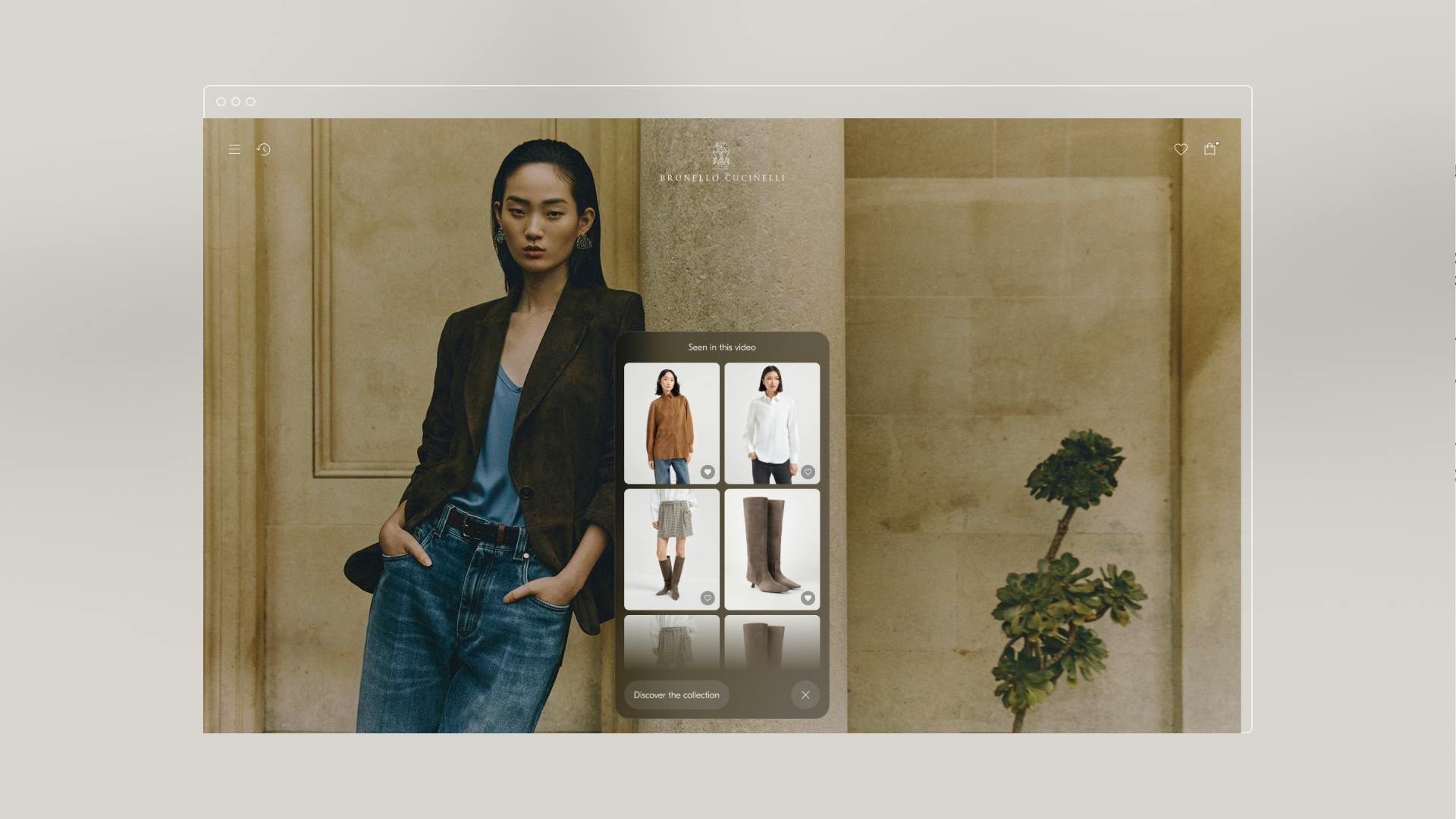 Brunello Cucinelli AI e-commerce experience widget seen in this video