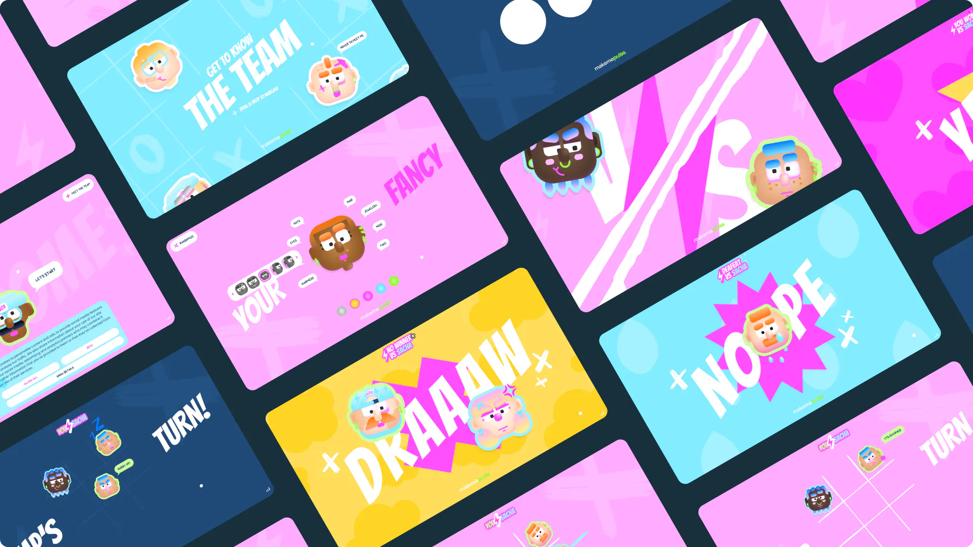 Grid displaying mutltiple screens of the XOX experience.