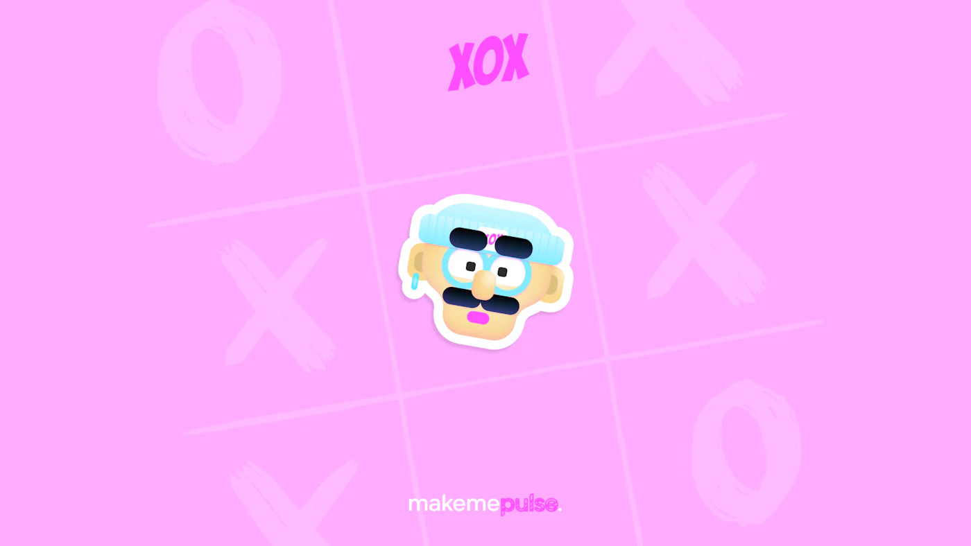 Tic tac toe grid with an male avatar in the middle.