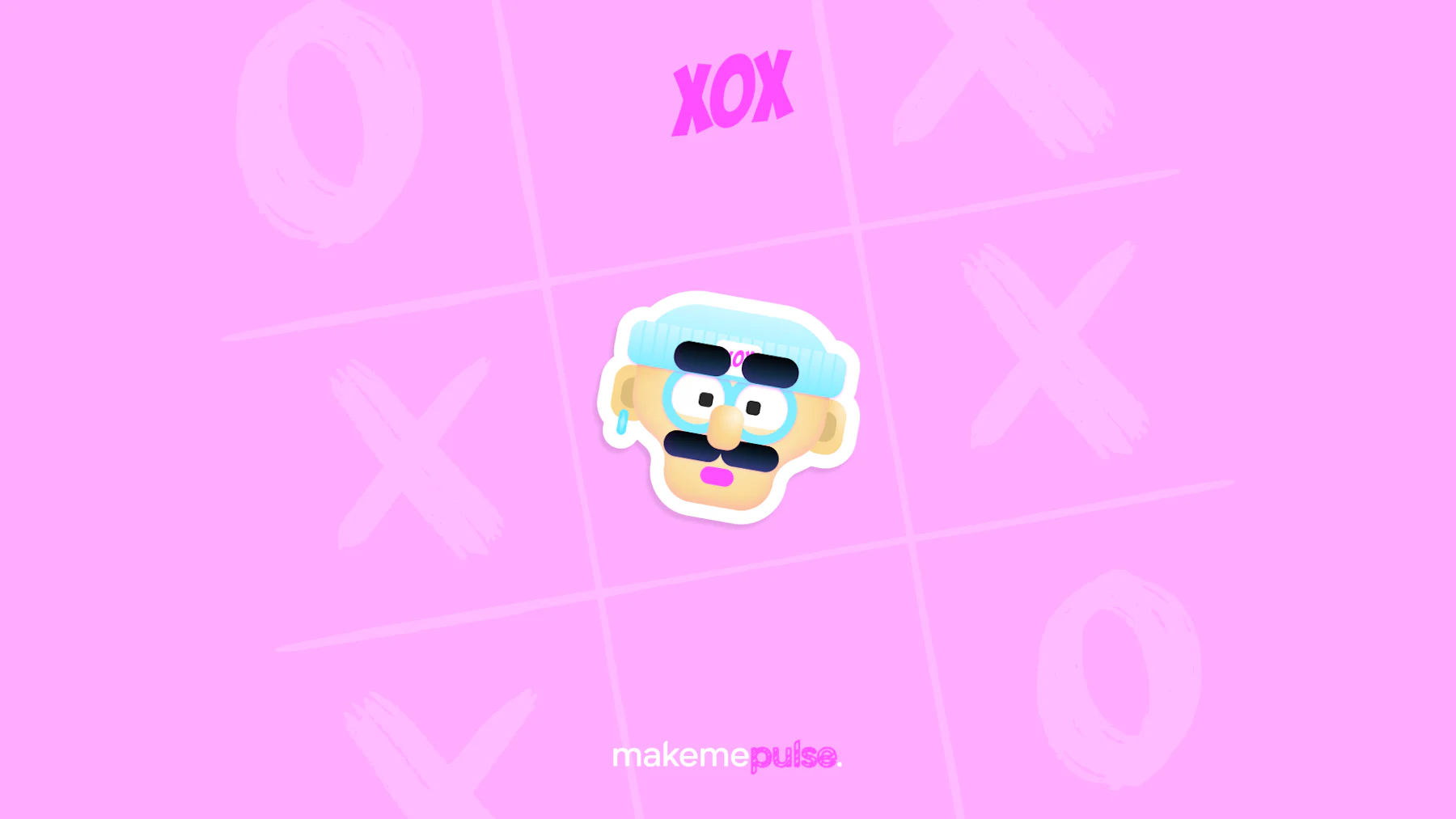 Tic tac toe grid with an male avatar in the middle.