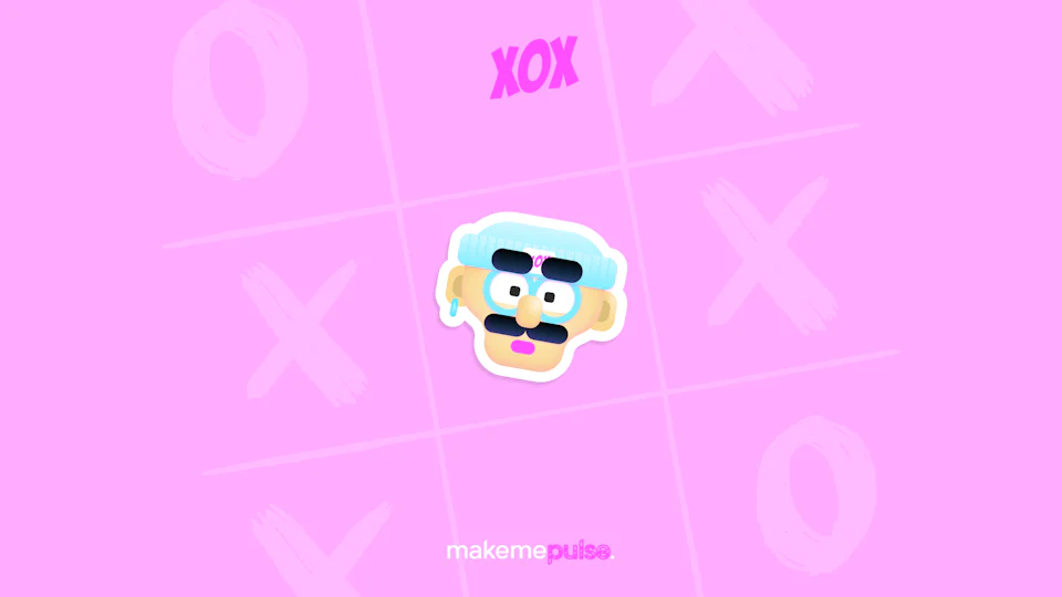 Tic tac toe grid with an male avatar in the middle.