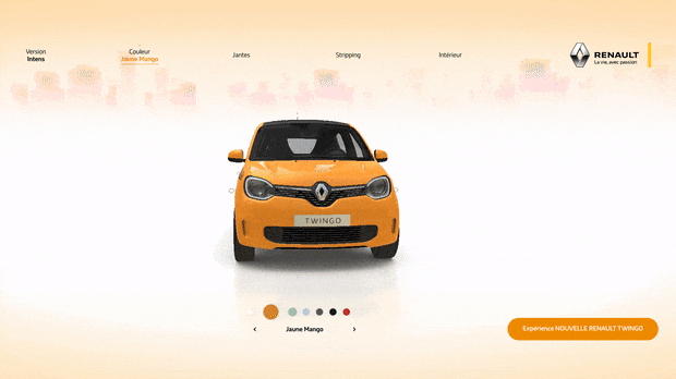 The Twingo color is fully customizable (blue, orange, white, grey...)