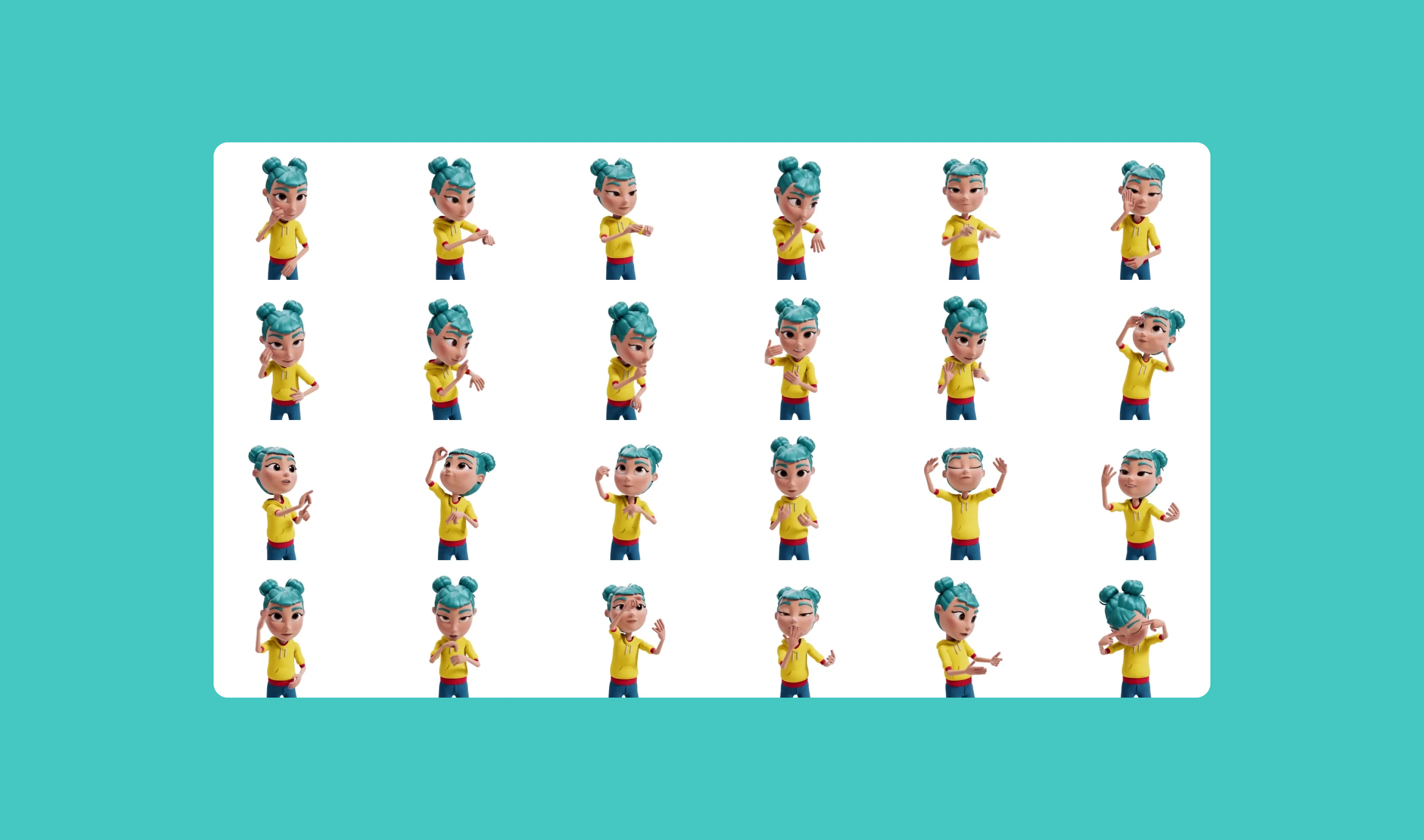 Mosaic of a 3D character signing words