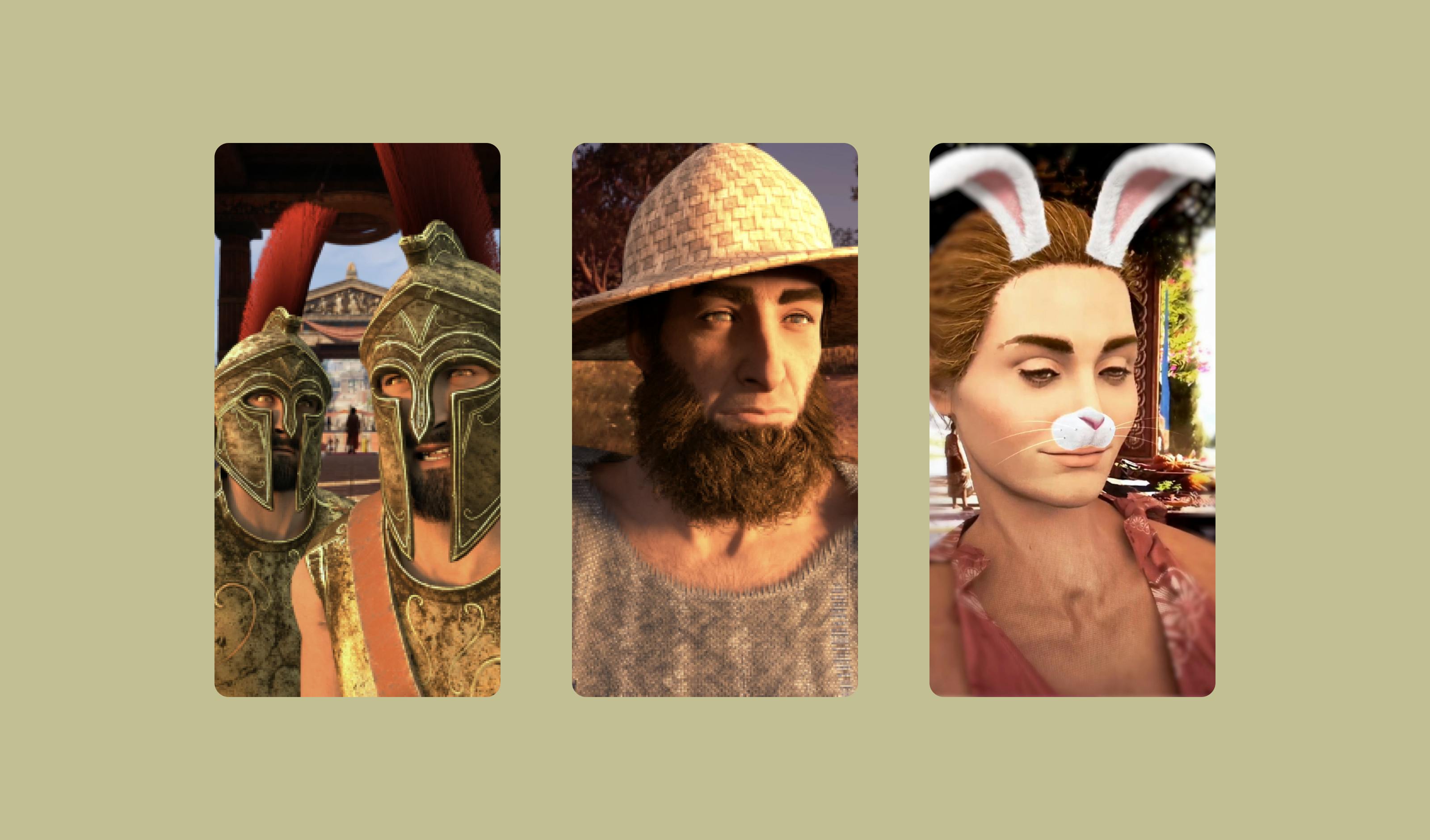 3 pictures of non-playable characters in Assassin's Creed Odyssey