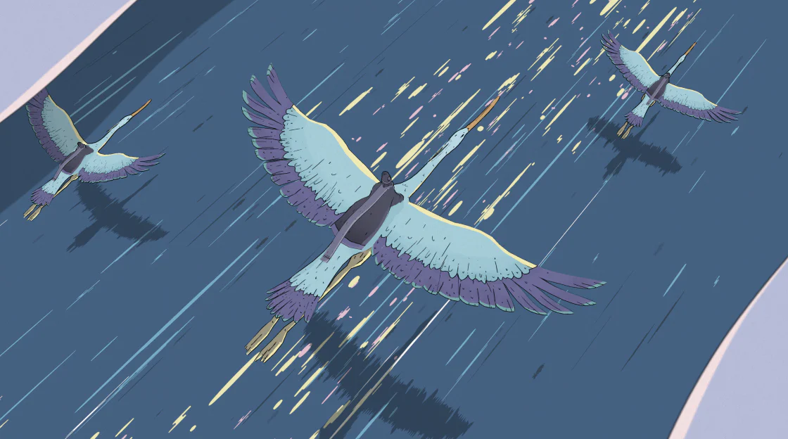 Extract of the project : gigantic birds flying over the sea