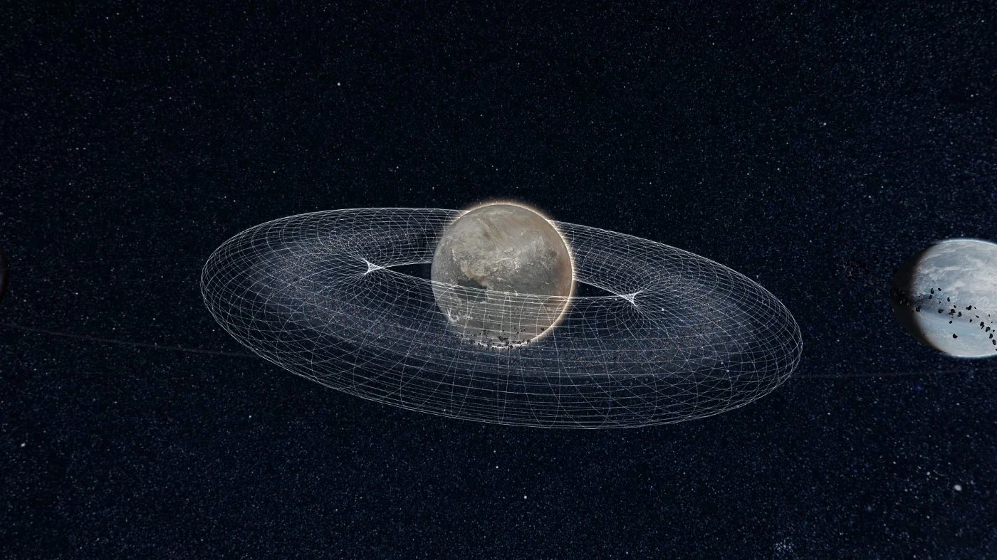 Asteroids belt around a planet.