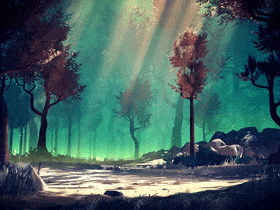 Animated forest, green-toned image.