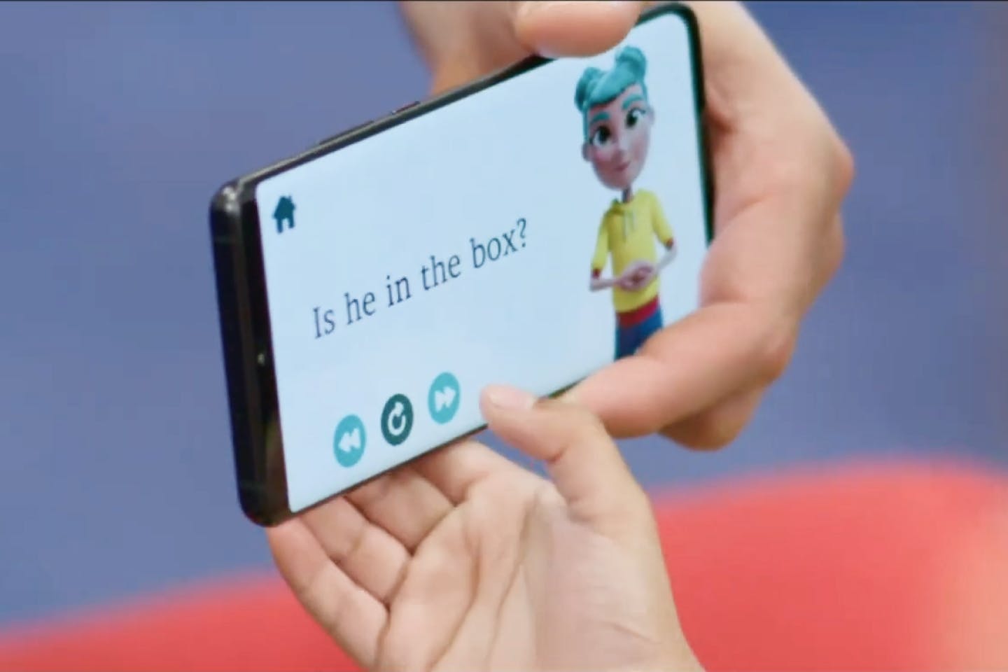 Storysign live on a phone in a child hand