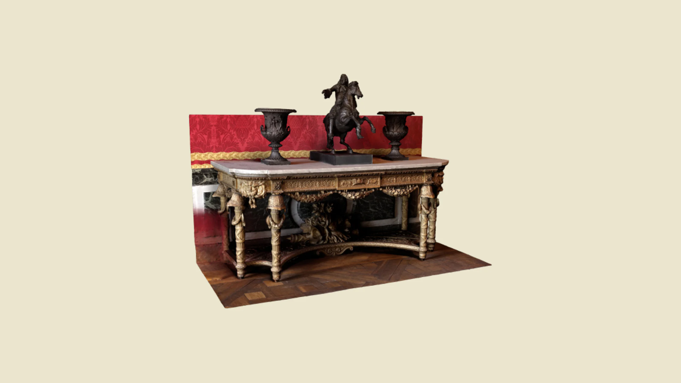 3D table with some sculptures on it