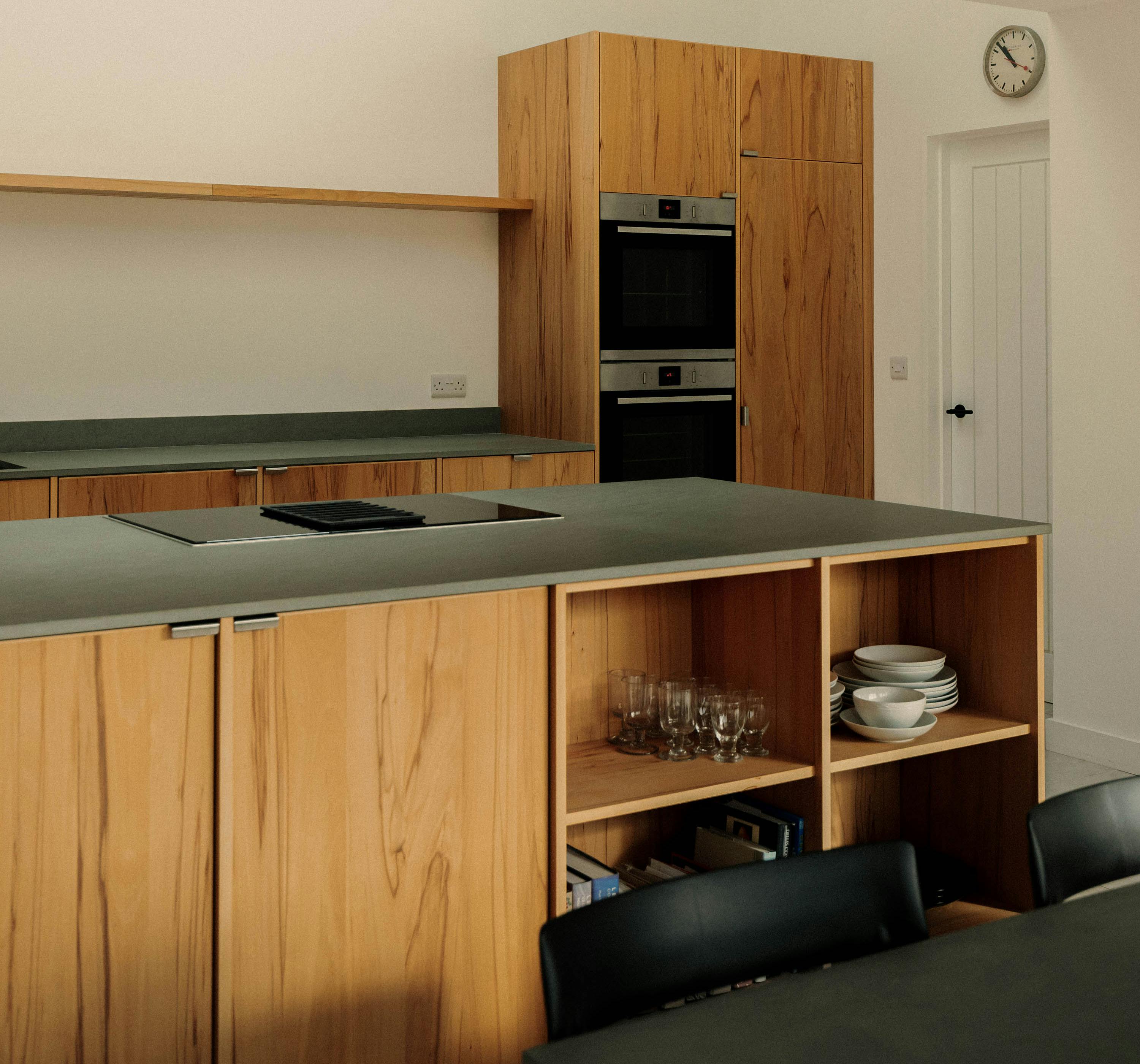 Contemporary wooden Ma-kon kitchen with limestone worktop in Northumberland.
