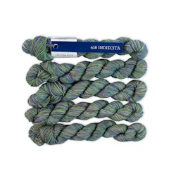Picture of Malabrigo Ultimate Sock Minis Indiecita: Ultimate Sock Minis skein in a variegated colorway with teal, blue-green, and turquoise tones.