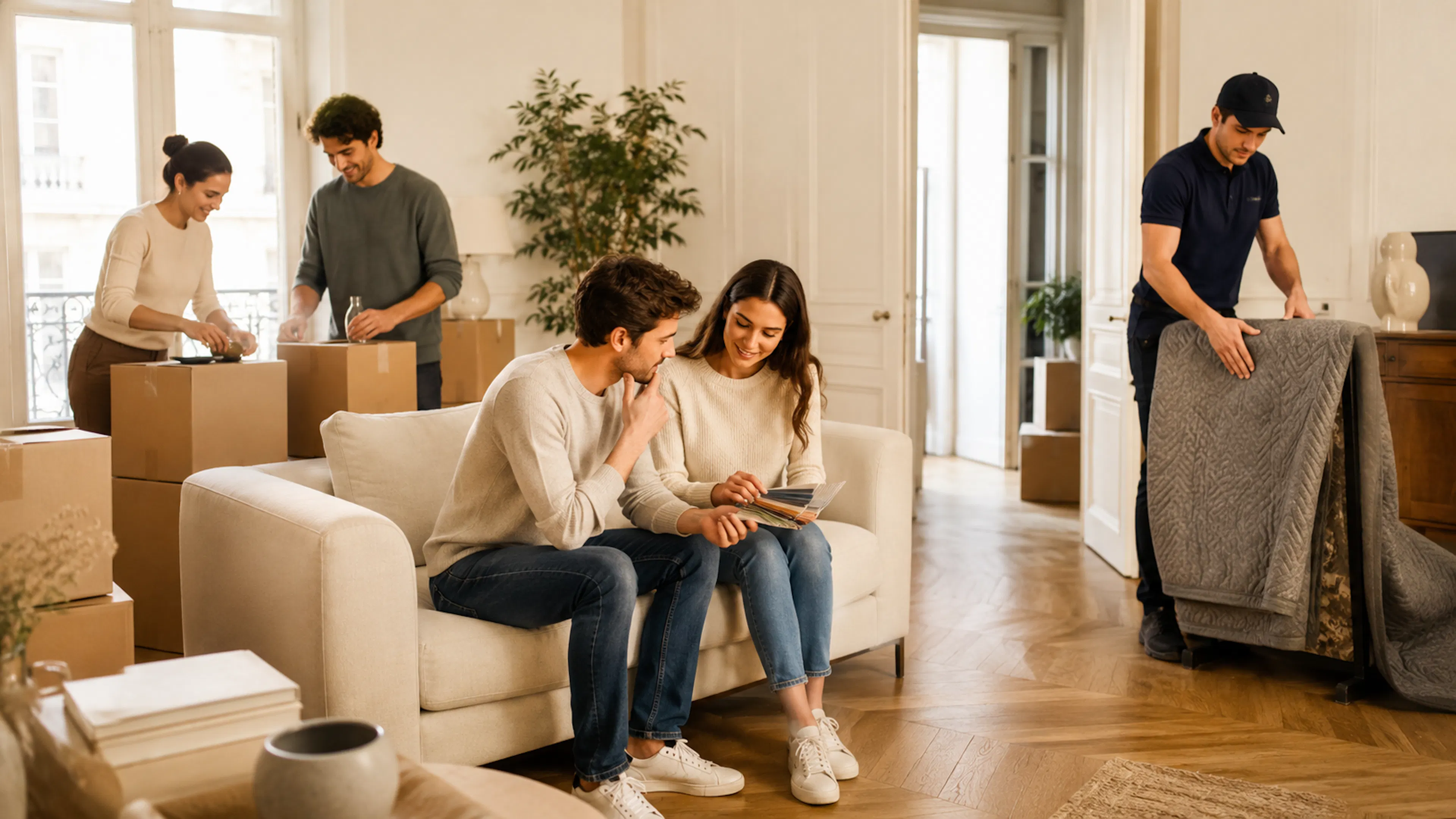 Déménagement entre amis ou professionnel dans un appartement lumineux avec cartons organisés