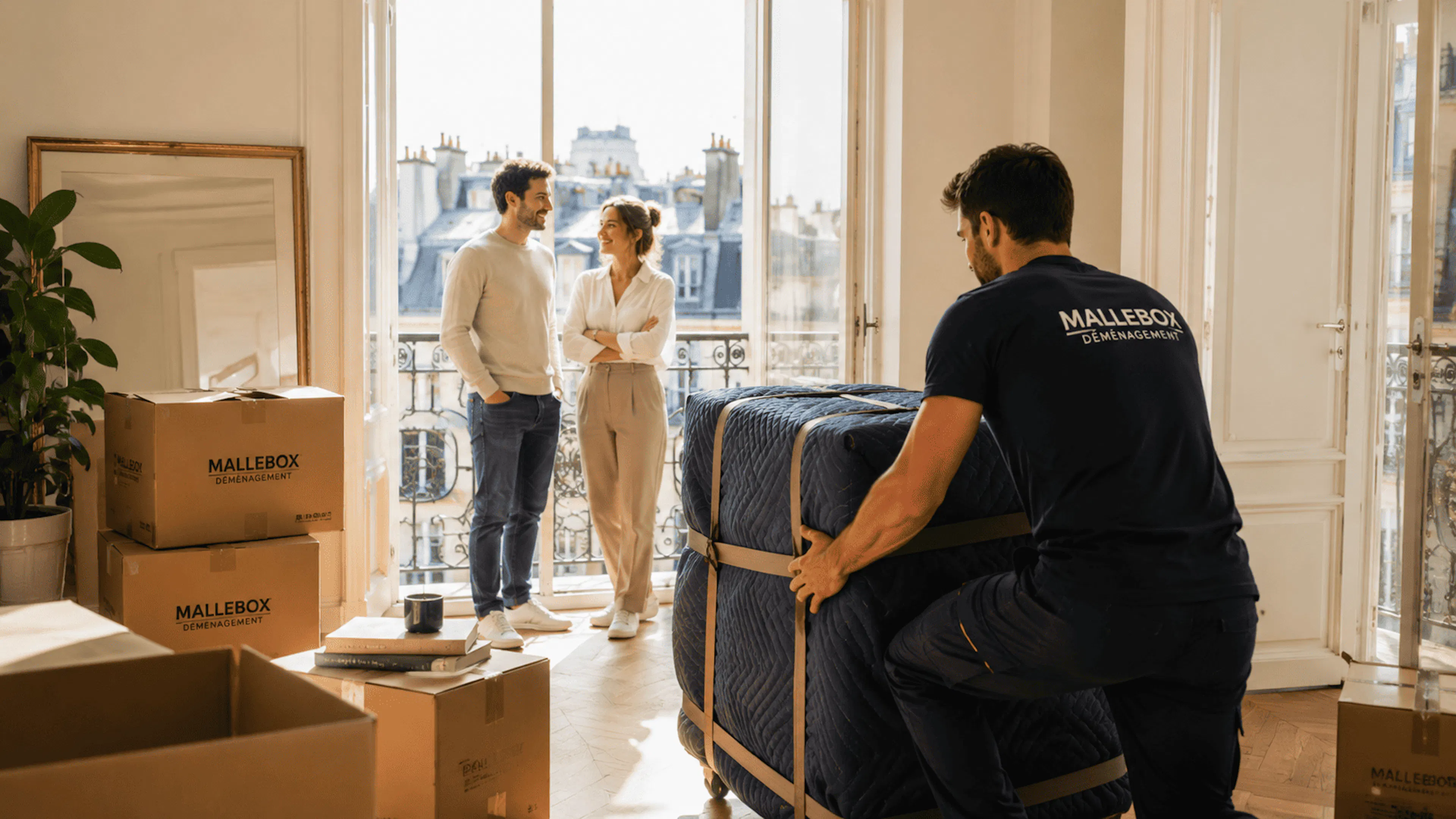 Déménagement sans ascenseur à Paris dans un appartement lumineux avec cartons organisés