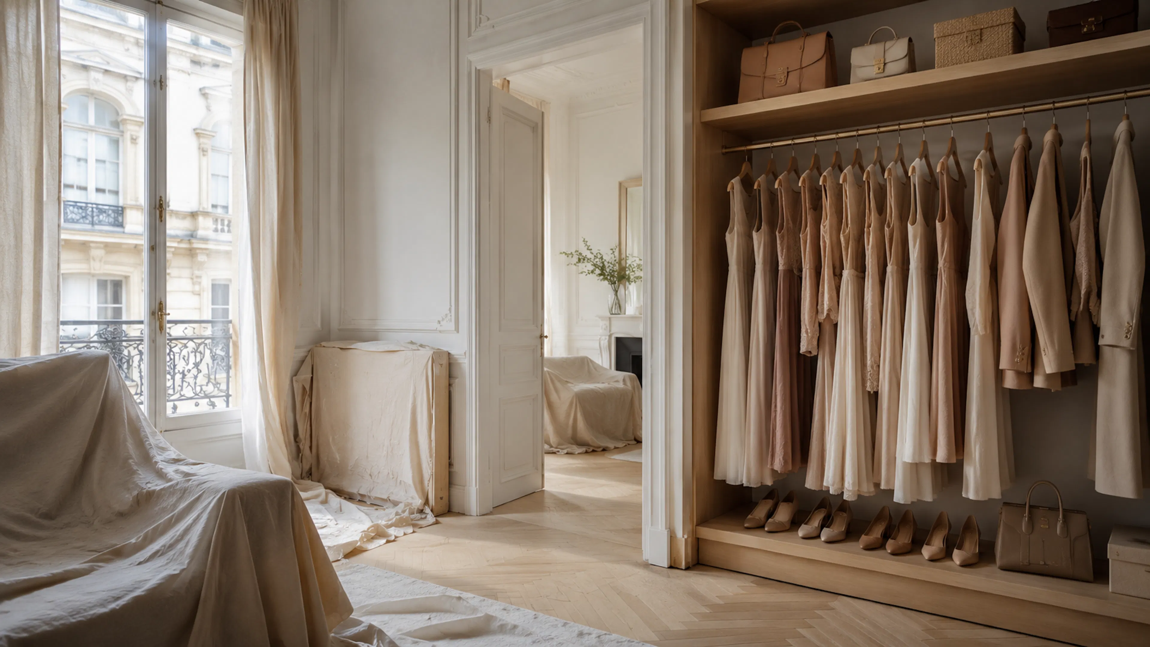 Dressing lumineux pour stocker ses vêtements pendant des travaux