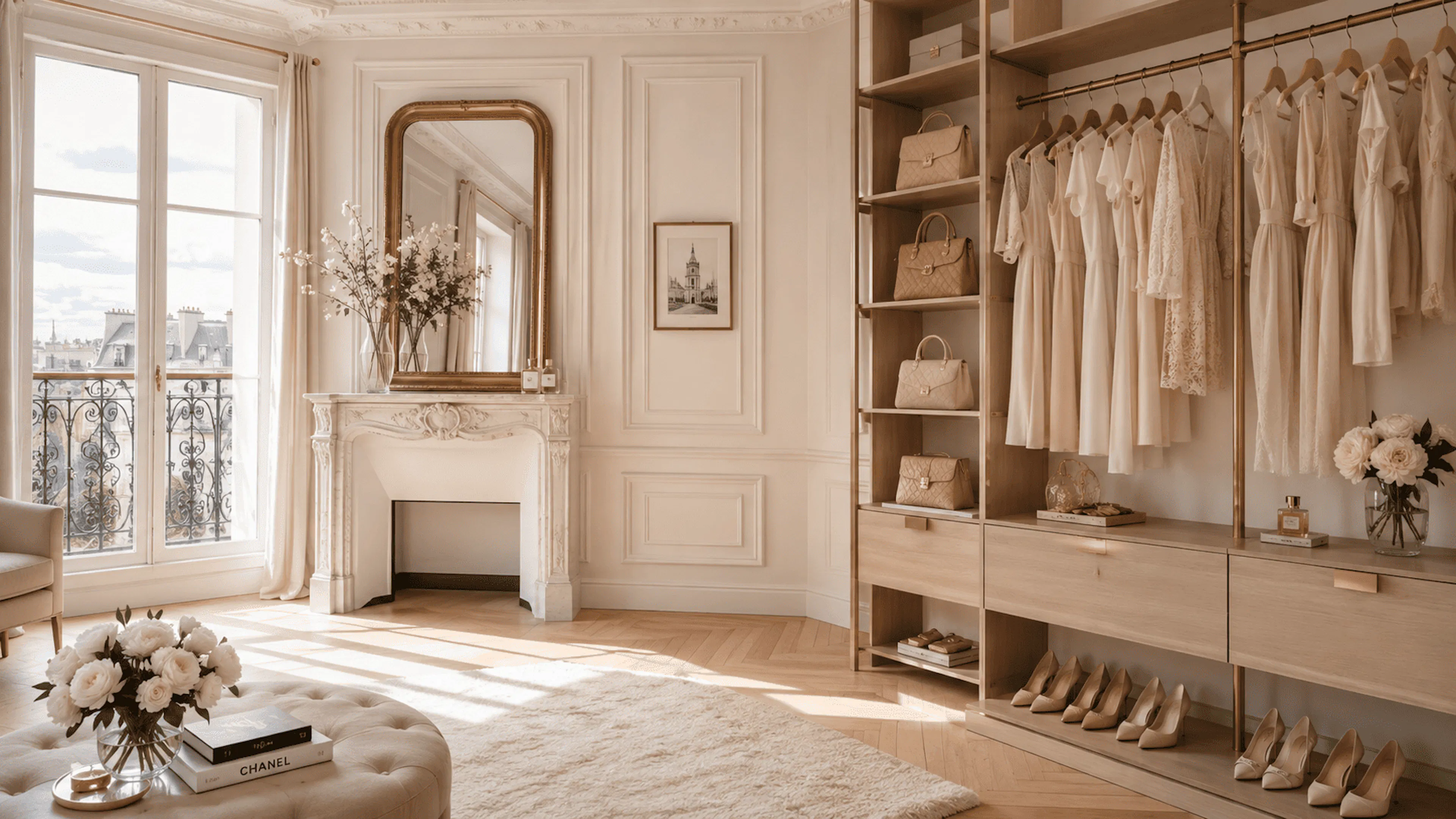 Stockage sécurisé vêtements délicats dans un dressing féminin lumineux en Île-de-France