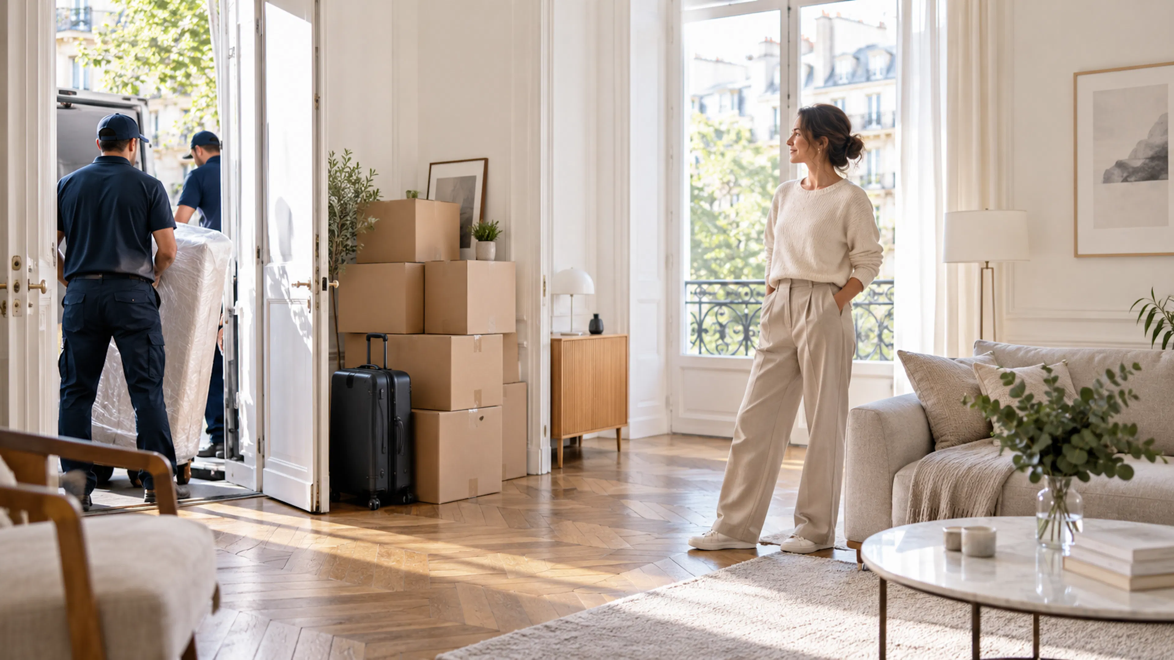 Stockage avec collecte à domicile dans un appartement francilien avec cartons et mobilier prêts à être pris en charge