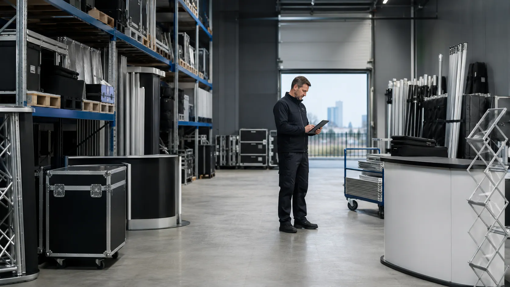 Stockage matériel de stand dans un espace sécurisé professionnel du Grand Paris