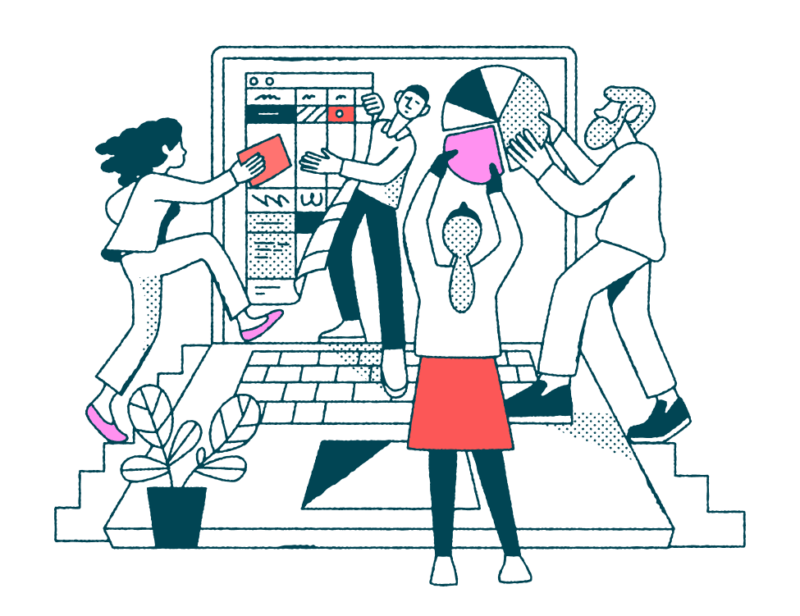 illustration Malt de personnes travaillant ensemble dans le digital