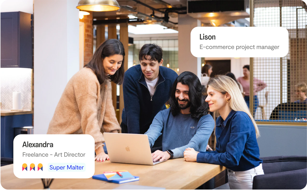 team of people with freelancers from Malt working together