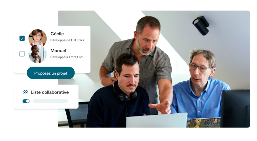 picture of three men looking for a freelance front end developer