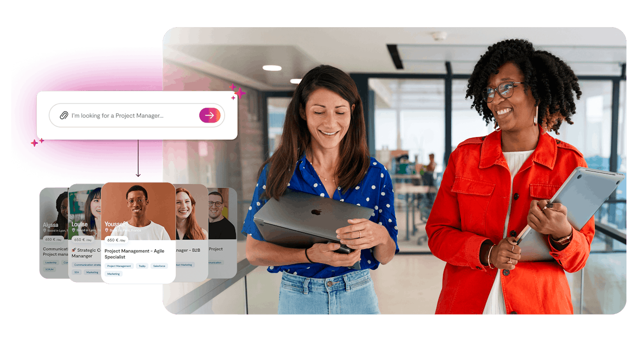 two women looking for freelancers using Malt's AI Search