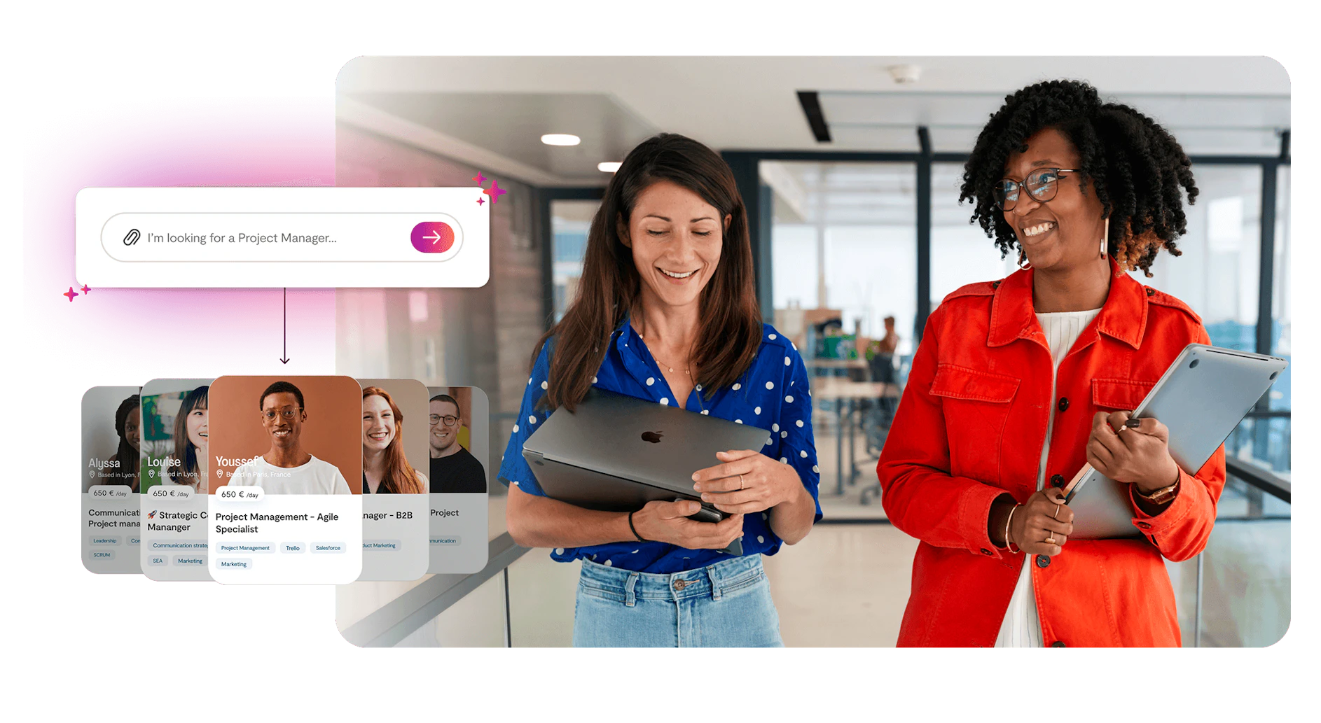 two women looking for freelancers using Malt's AI Search