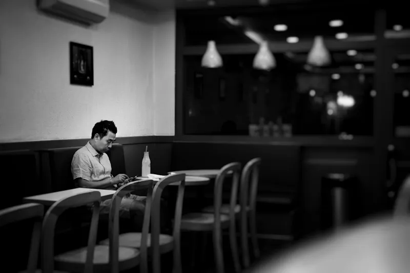 Lonely man in a café