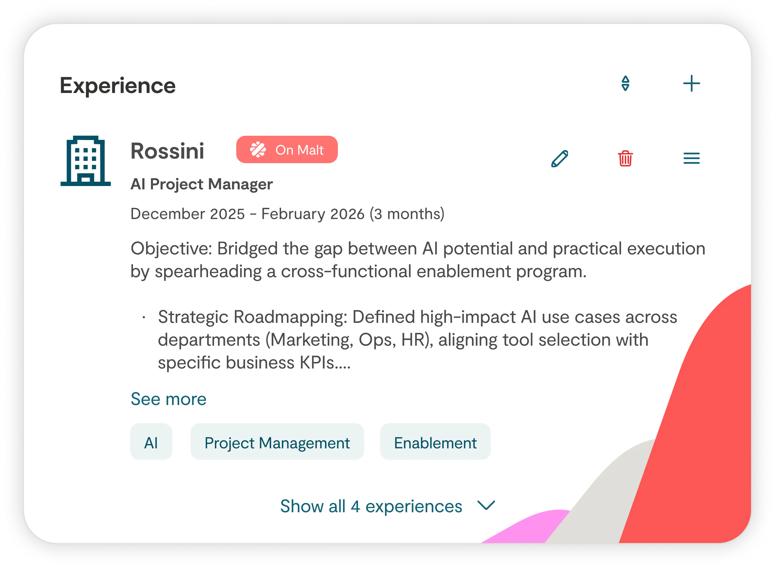 Experiences on freelancer profile