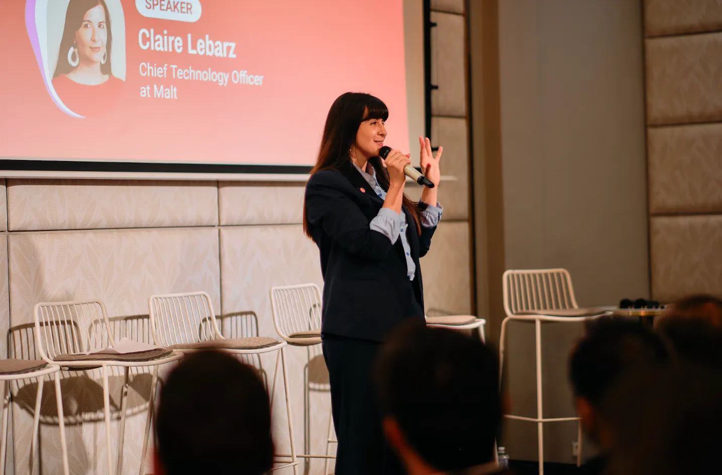 Claire Lebarz CTO at Malt on stage for the Malt AI Night