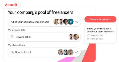 view of the talent pool feature on Malt
