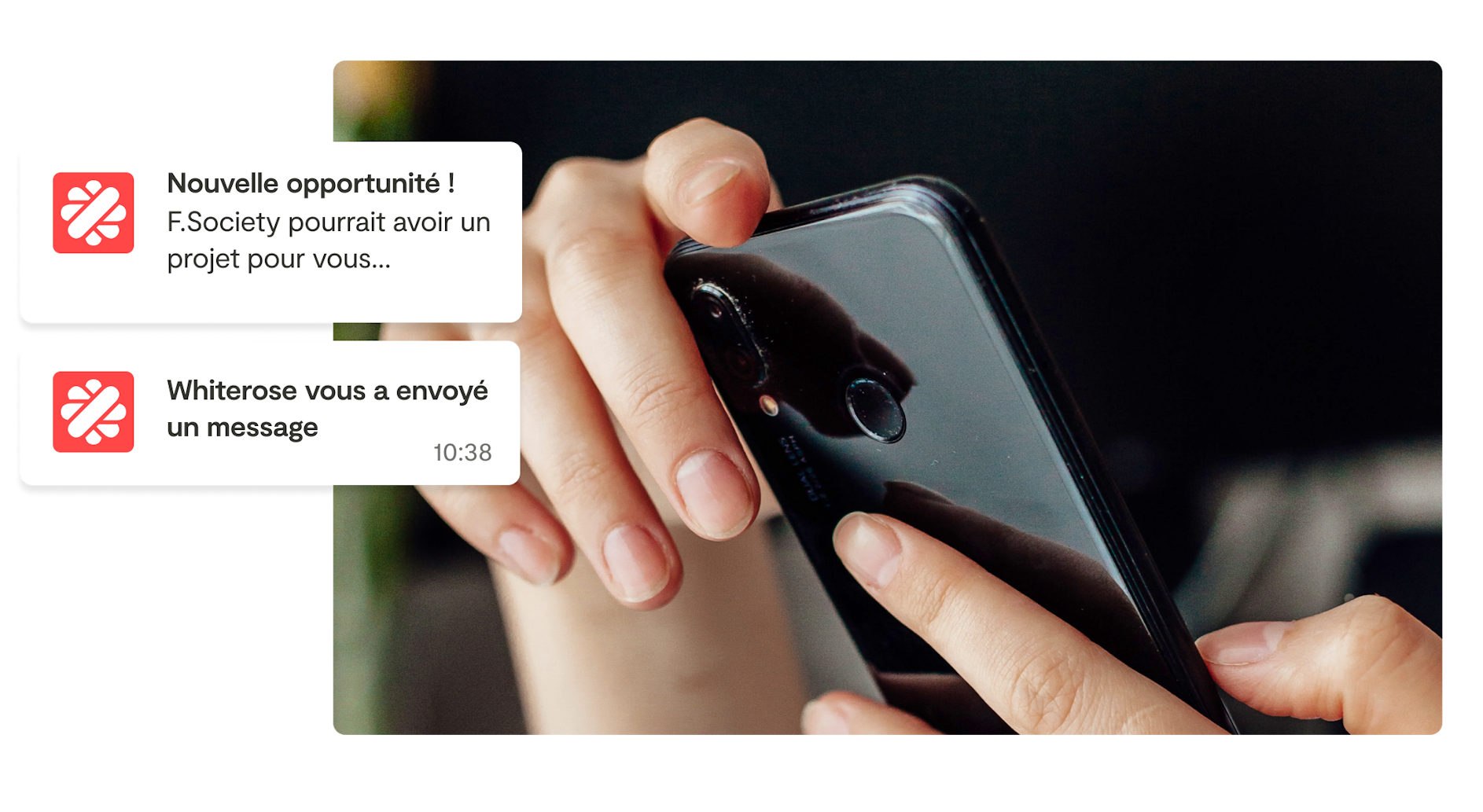 picture of hands holding a phone with malt notifications pop-ups