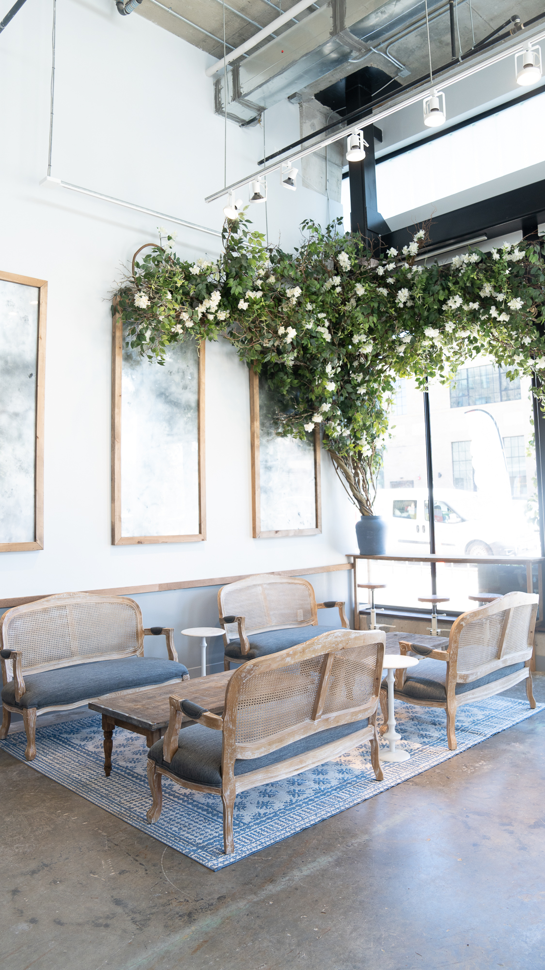 union market interior seating area with benches