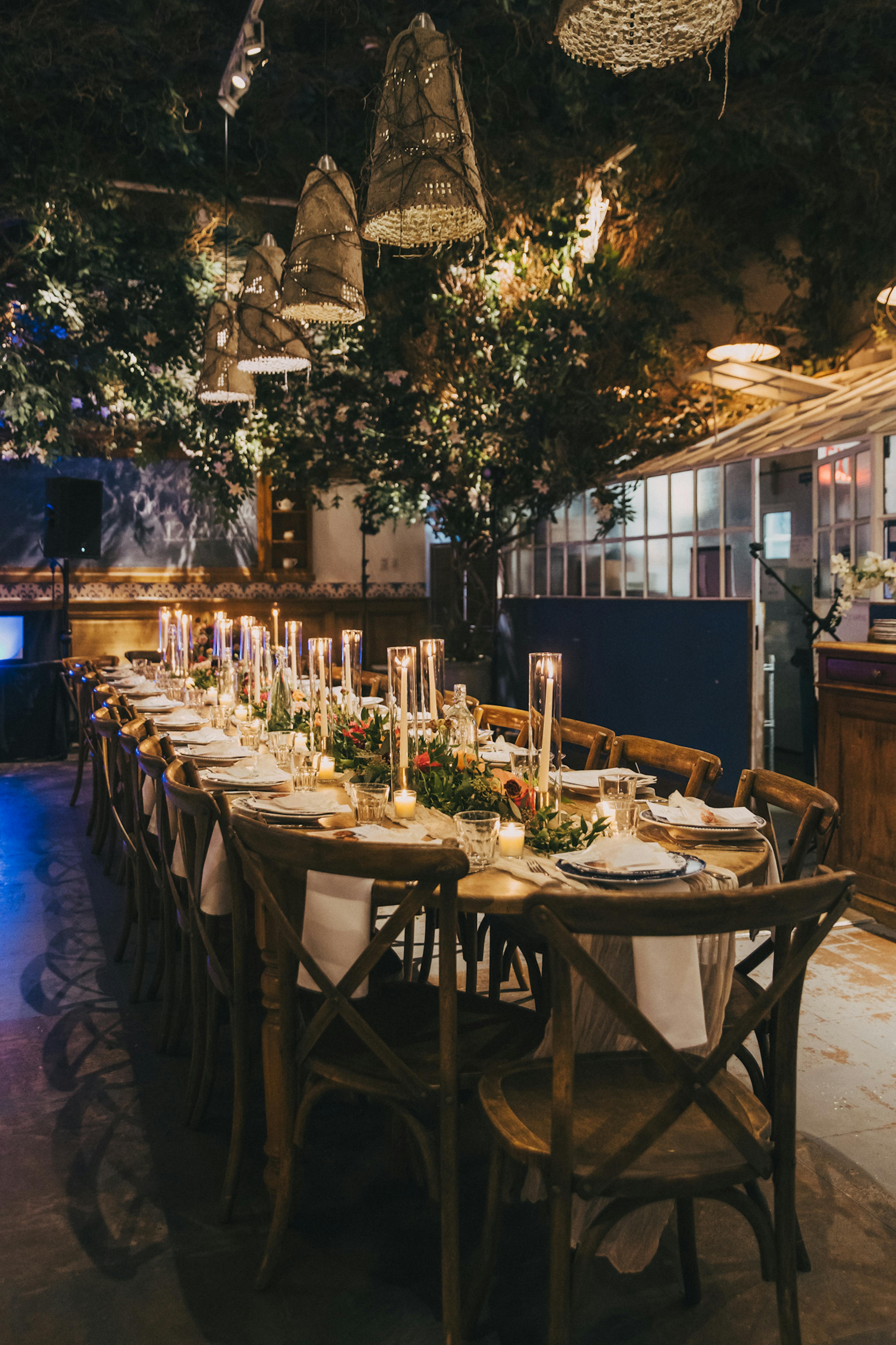 event table with candles and plates