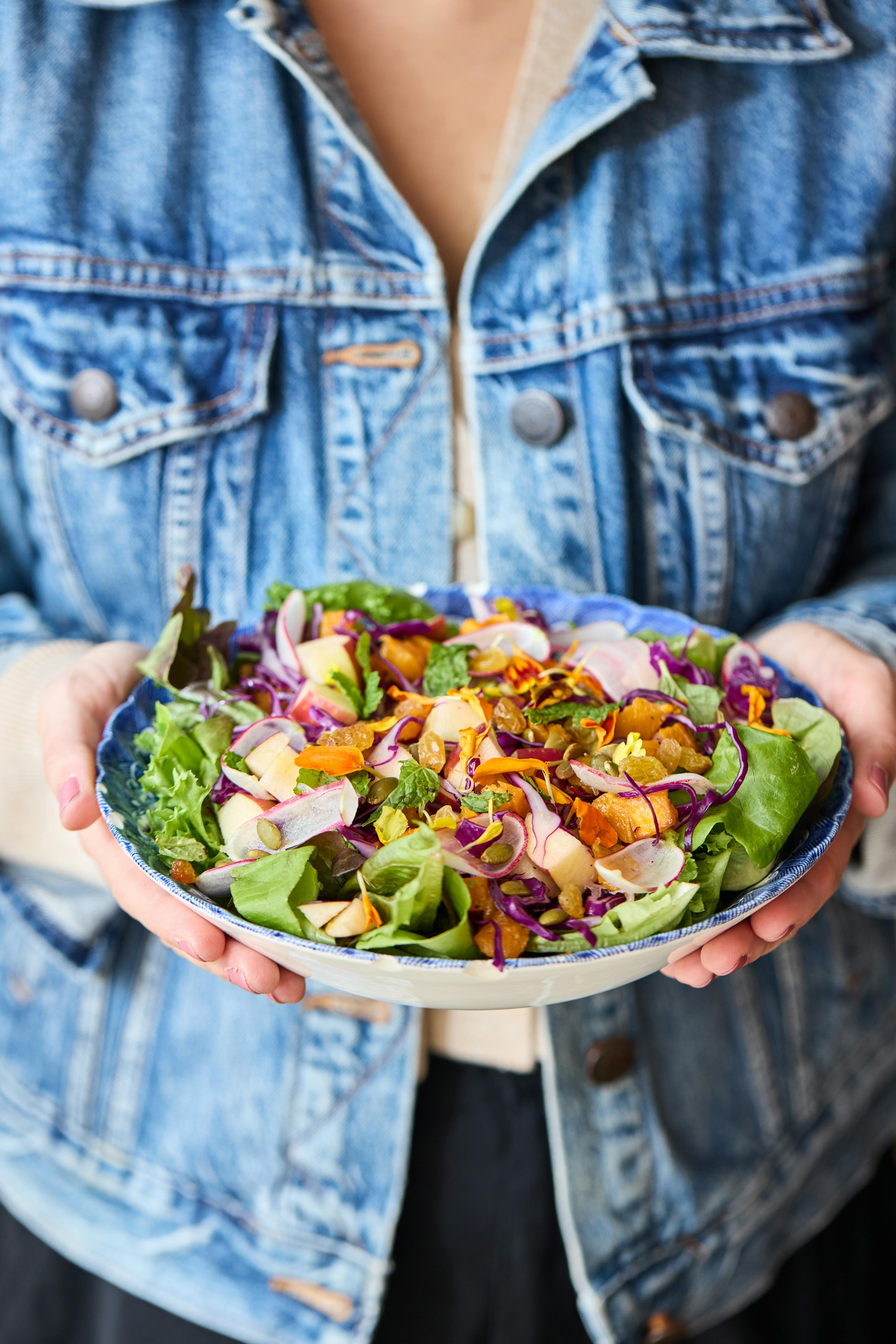 squash salad in hand