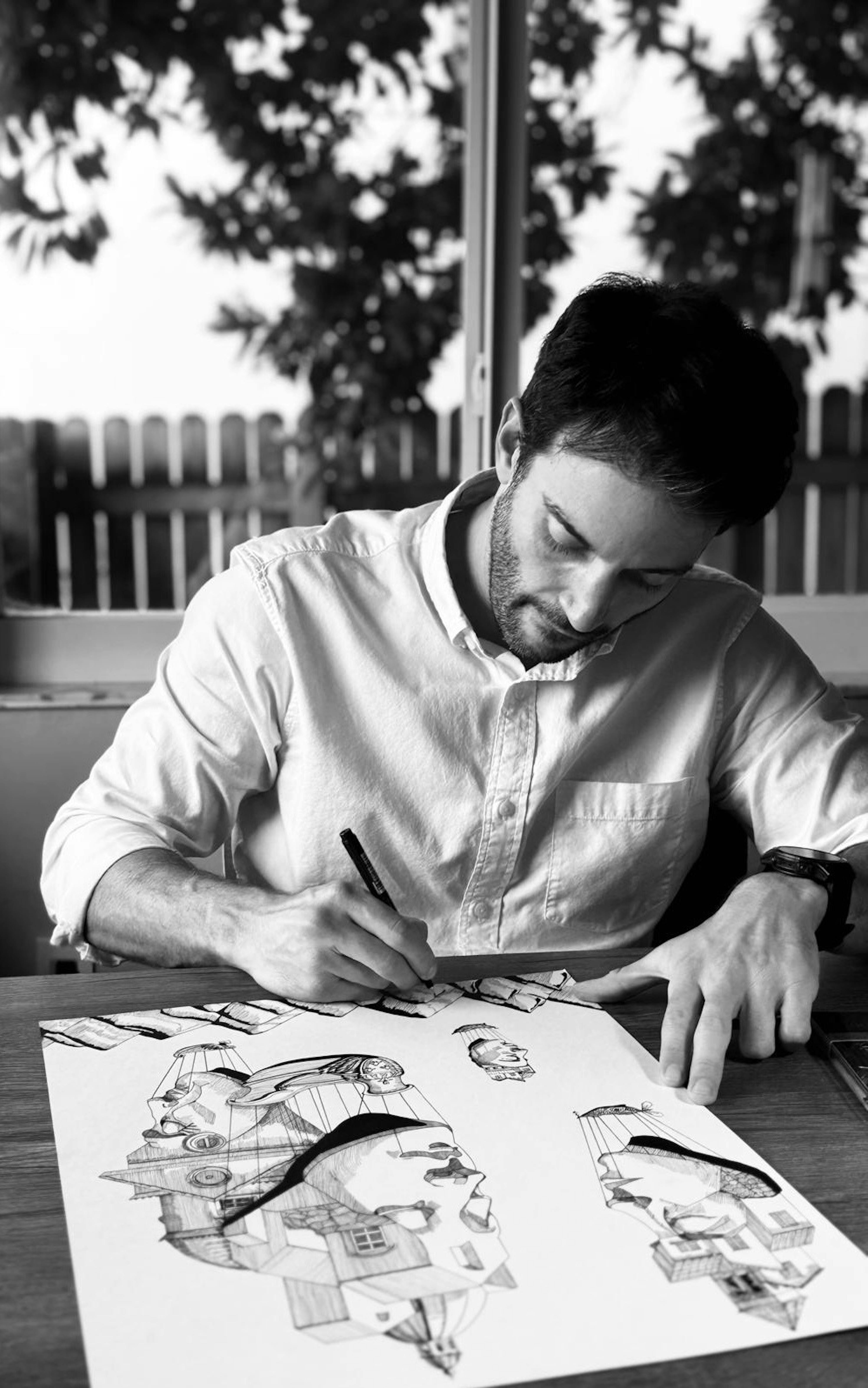 artist Rodrigo De Ojeda at the drawing board