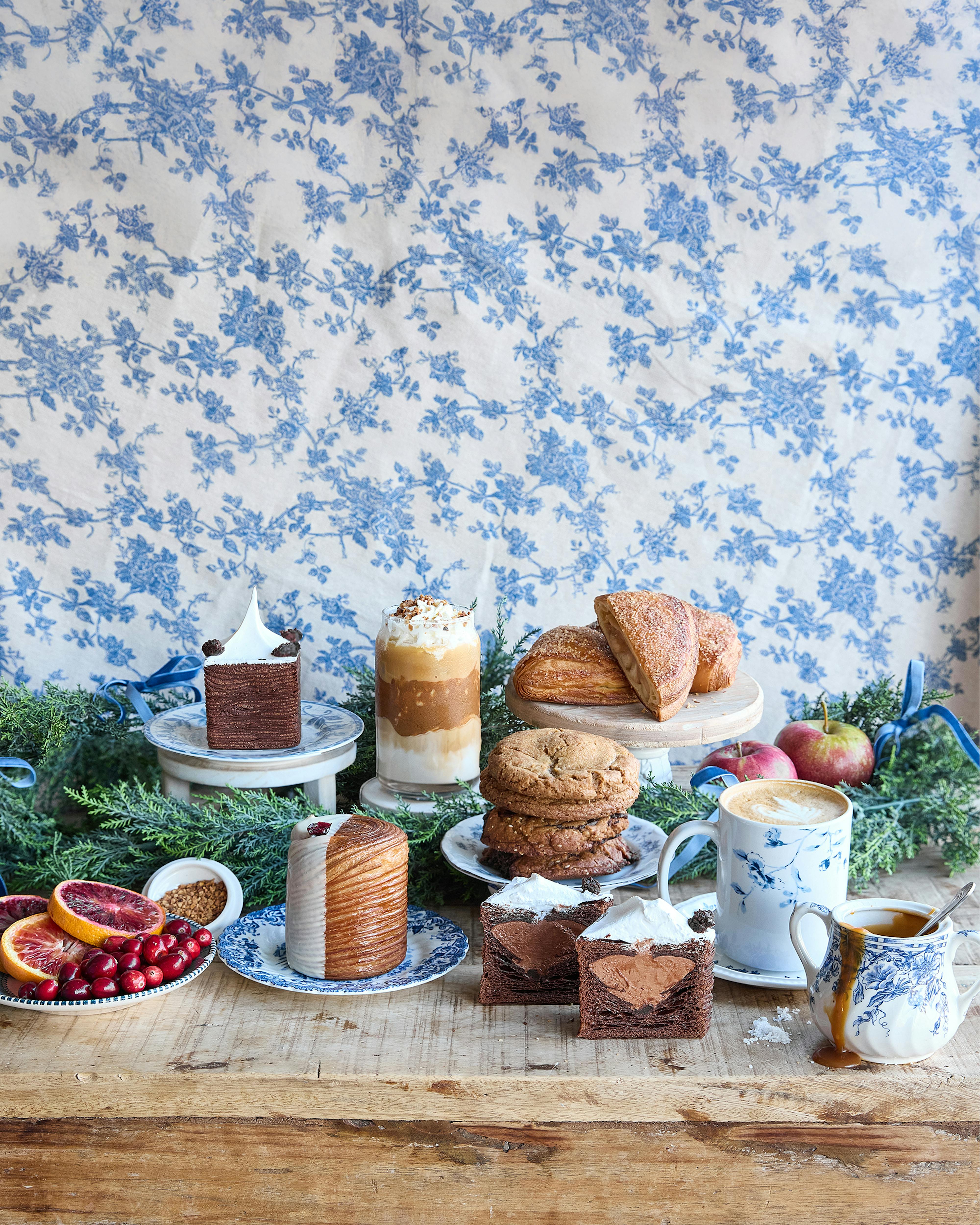 winter pastries and latte on table
