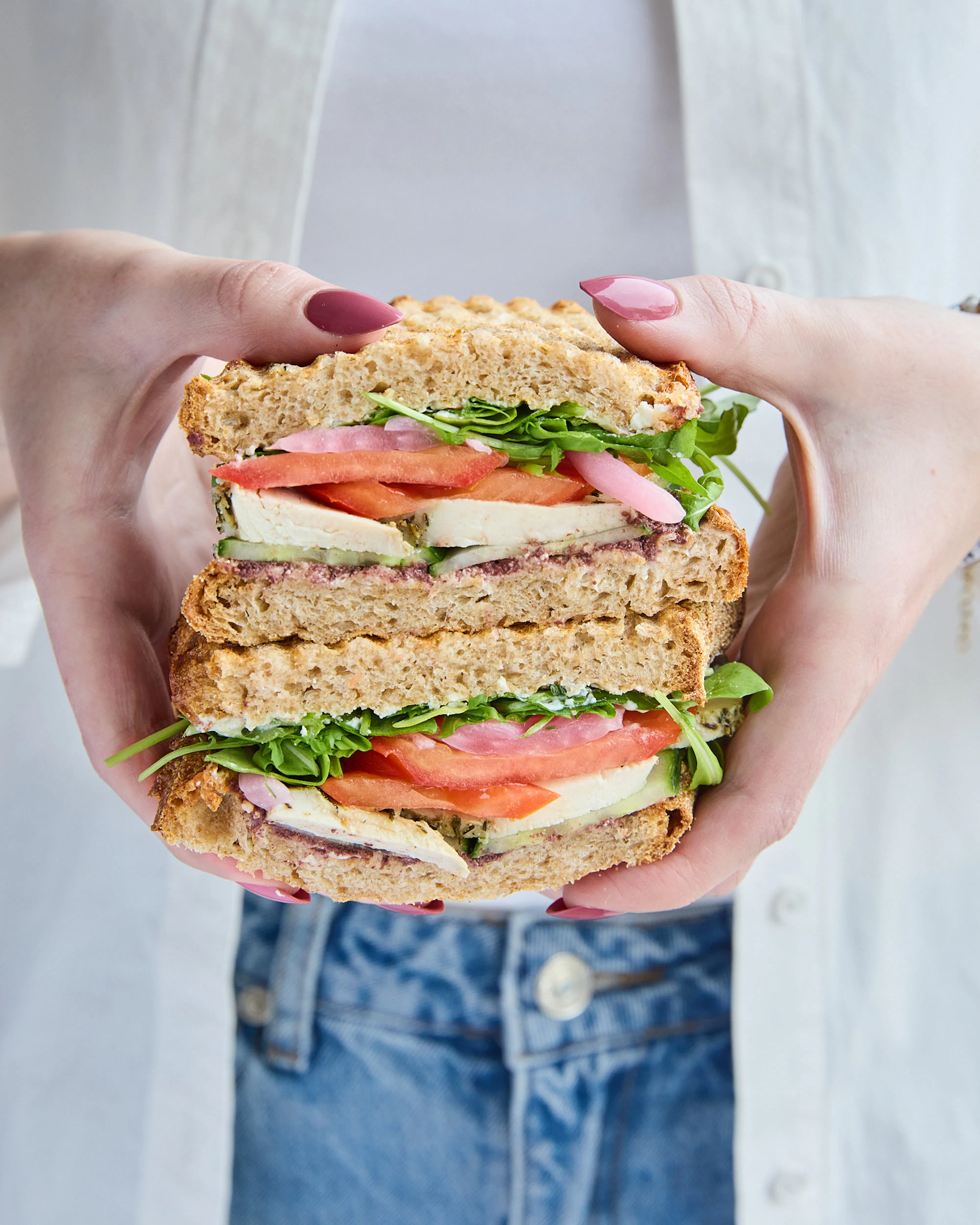 Martha Stewart's greek salad sandwich with roasted chicken