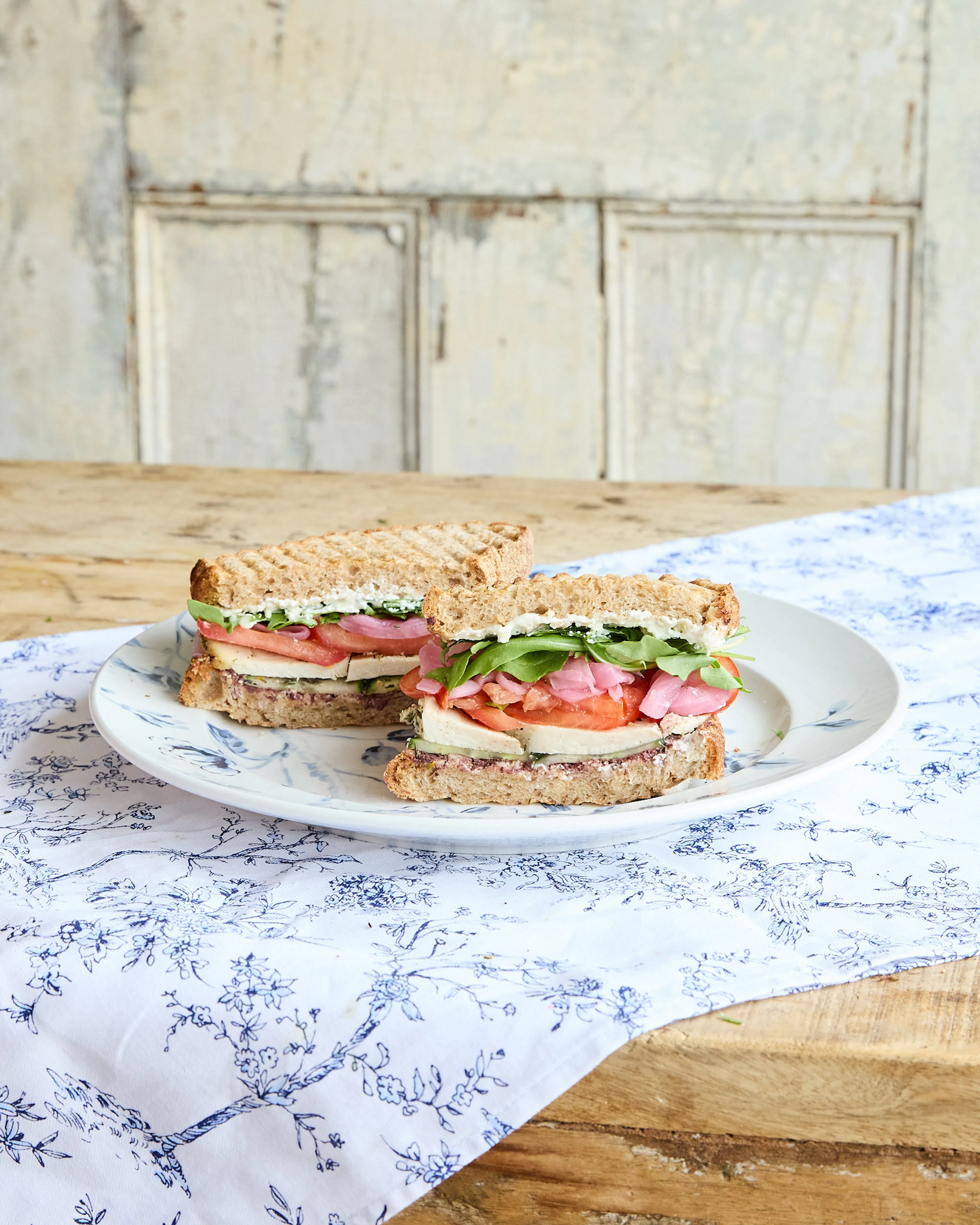 Martha Stewart's greek salad sandwich with roasted chicken