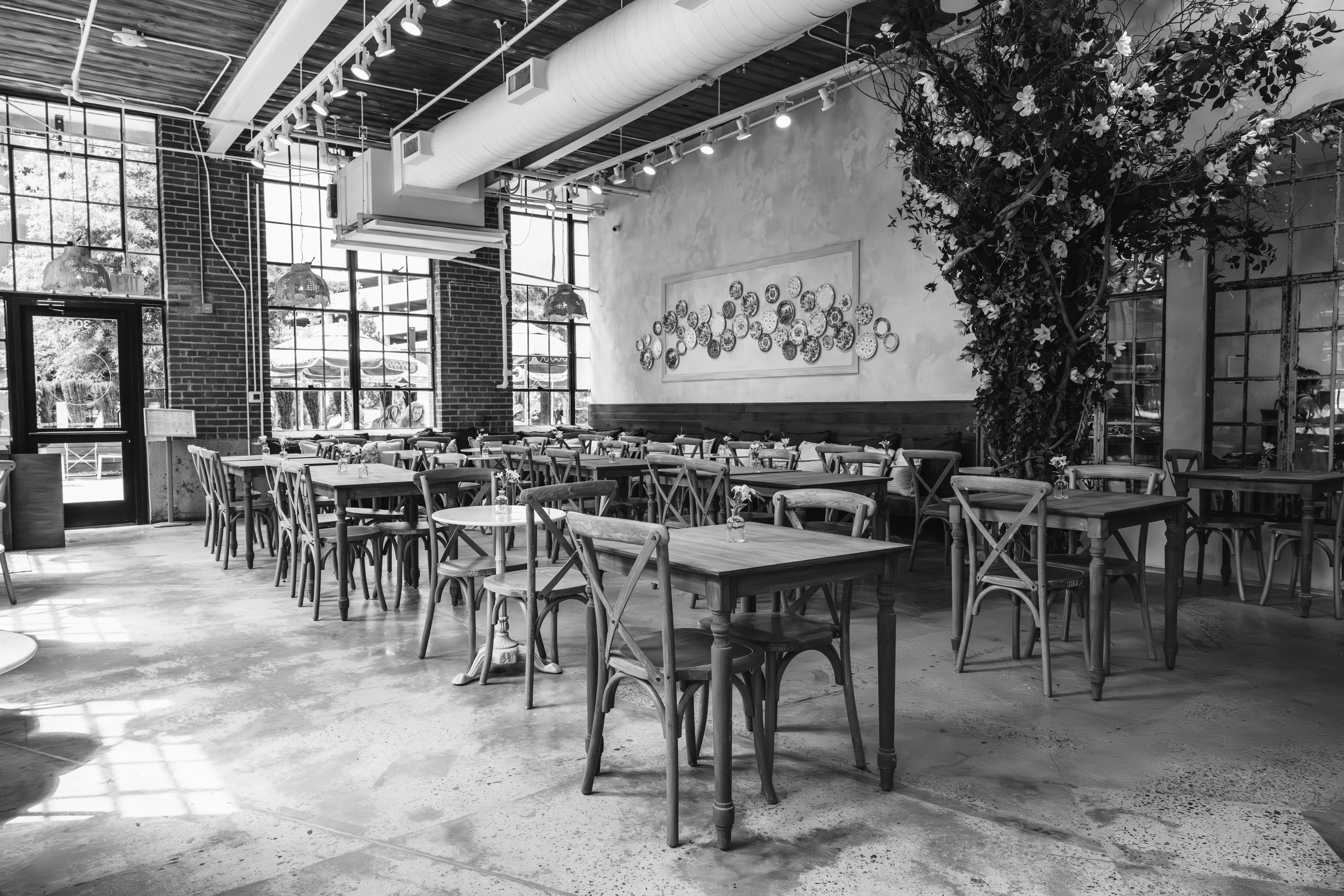 maman south end interior tables and benches