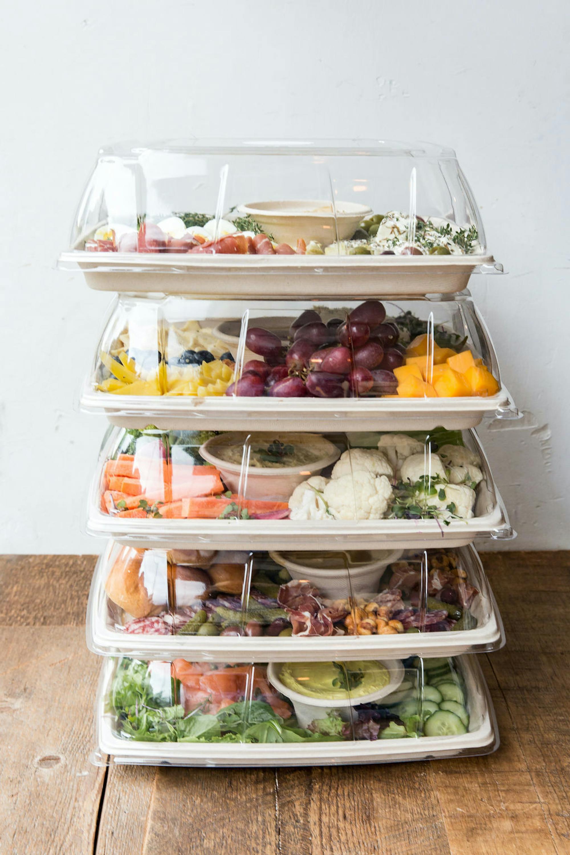 catering boxes stacked on table