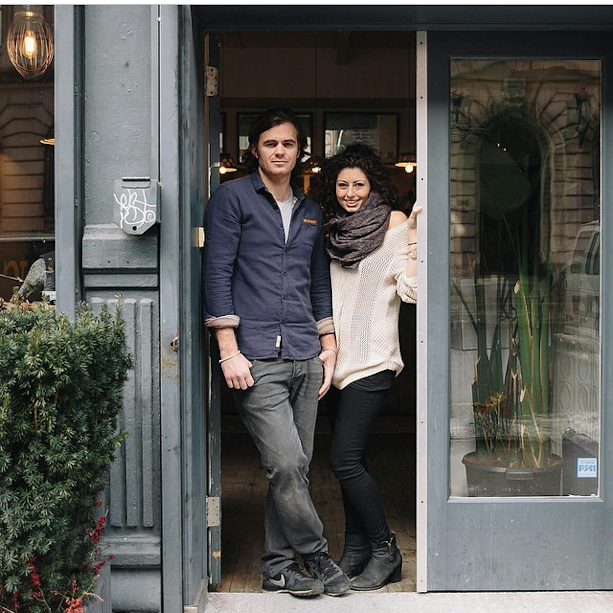 Ben and Elisa outside the first maman café