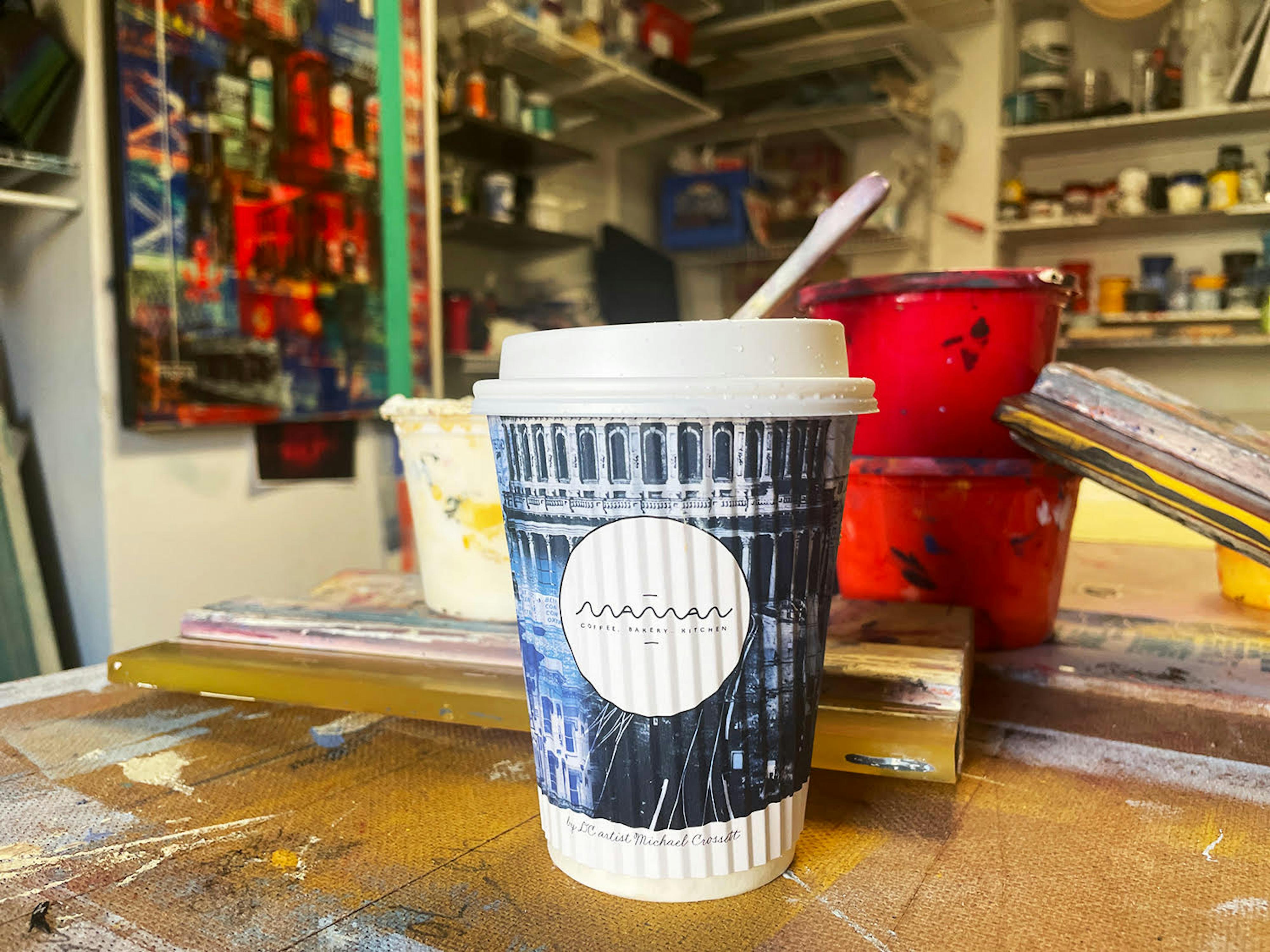 maman to go cup in michael's studio