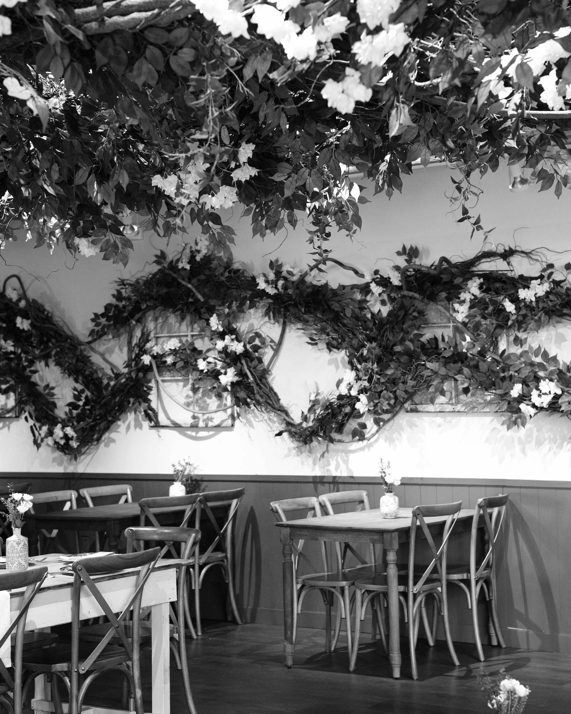 tables and florals on wall at jersey city
