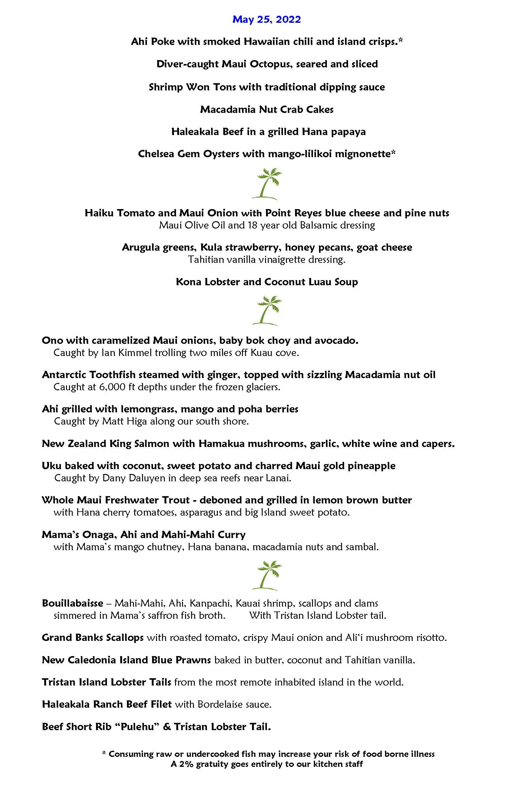 Mama's Fish House menu