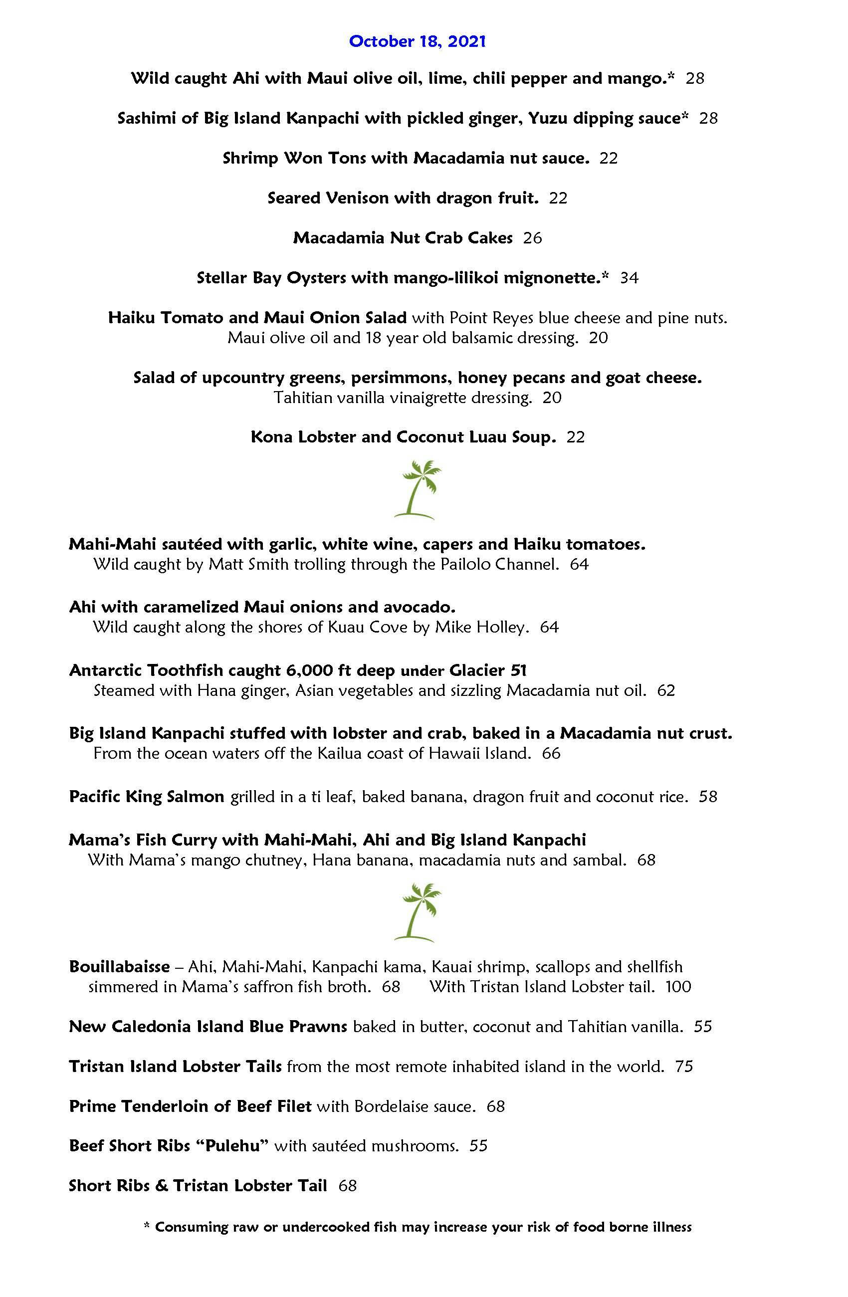 Mama's Fish House menu