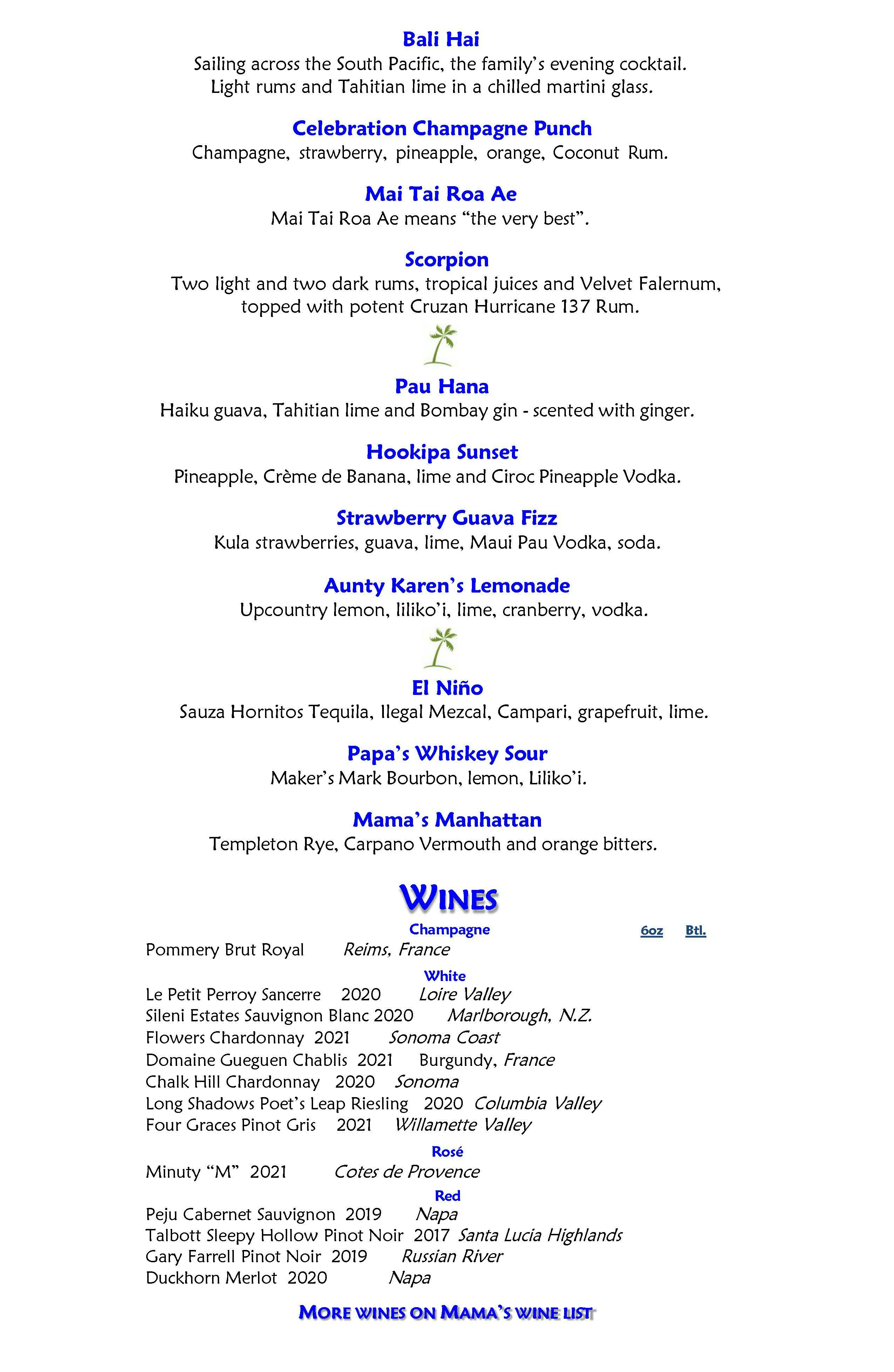 Mama's Fish House menu